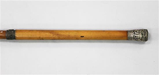 A late 19th / early 20th century Chinese bamboo walking cane, 60.75in.